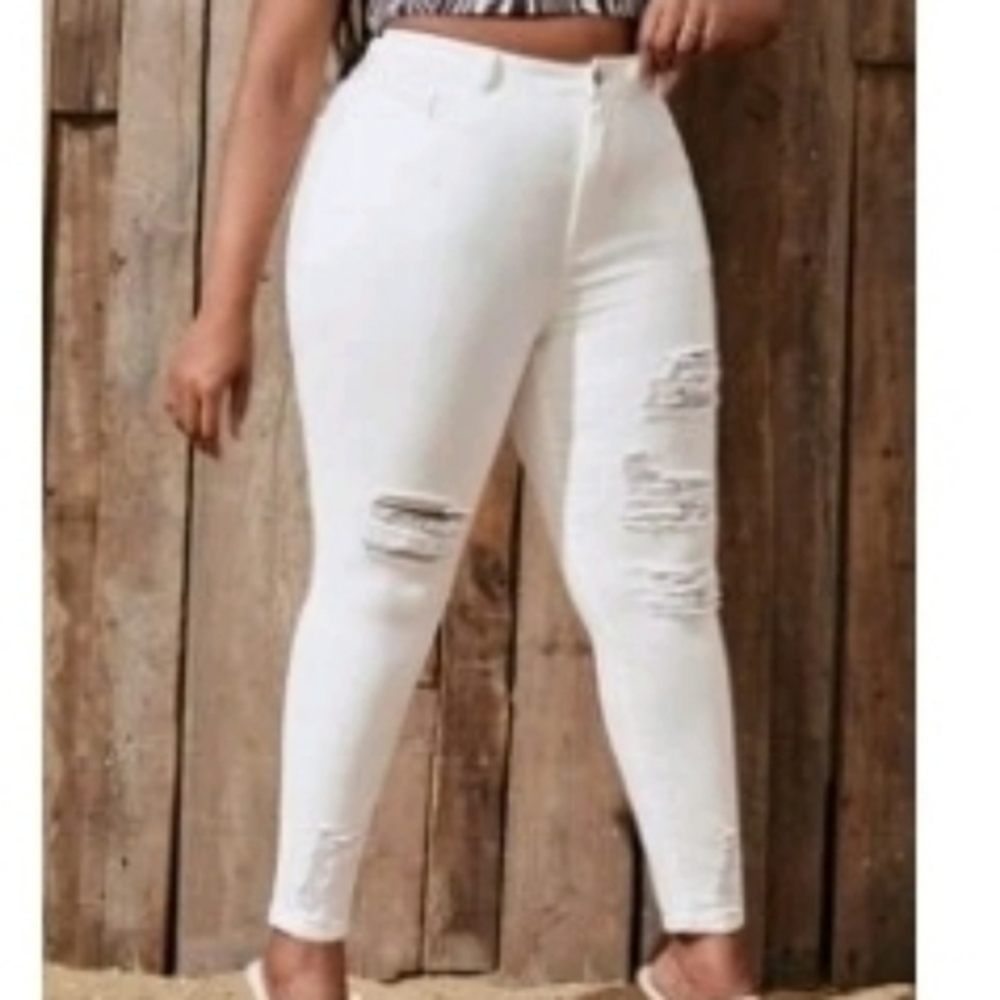 SHEIN HIGH WAIST RIPPED DISTRESSED SKINNY JEANS SZ 2X